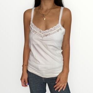 Costa Blanca Vintage Y2K White Lace Trim Camisole Tank Top Size L